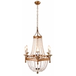 Pemberly Row 6-Light Frosted Glass Bead Pendant on Wood and Iron in Antique Gold