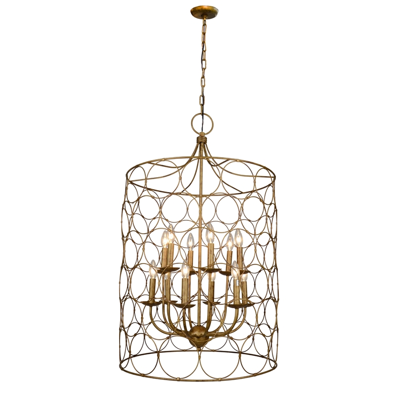 Pemberly Row 12-Light Antique Gold Metal Cage-Style Pendant Fixture