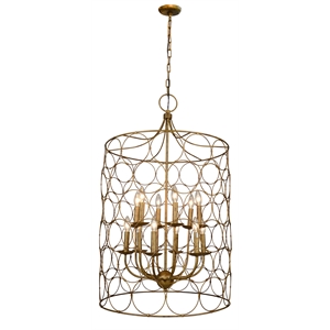 Pemberly Row 12-Light Antique Gold Metal Cage-Style Pendant Fixture