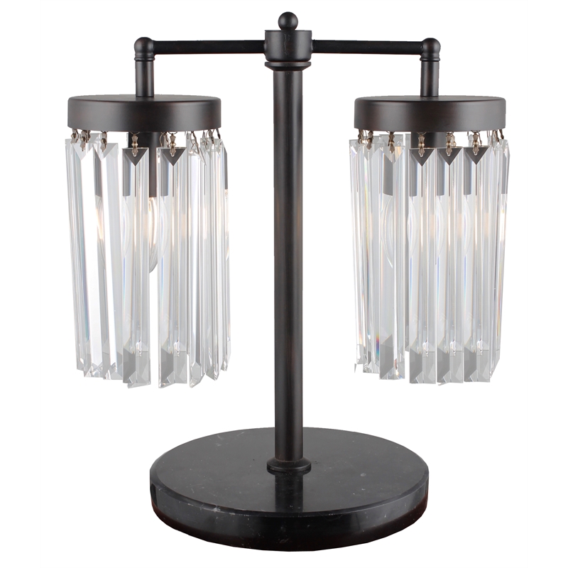 Pemberly Row Twin Table Lamp in Aged Black Metal with Clear Crystal Shades
