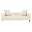 Pemberly Row Channel-Tufted Sofa with Gold Legs and 2 Pillows in Ivory Velvet