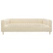 Pemberly Row Channel-Tufted Sofa with Gold Legs and 2 Pillows in Ivory Velvet