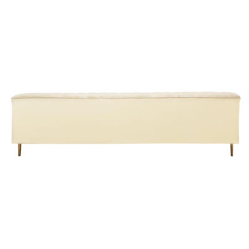 Pemberly Row Channel-Tufted Sofa with Gold Legs and 2 Pillows in Ivory Velvet