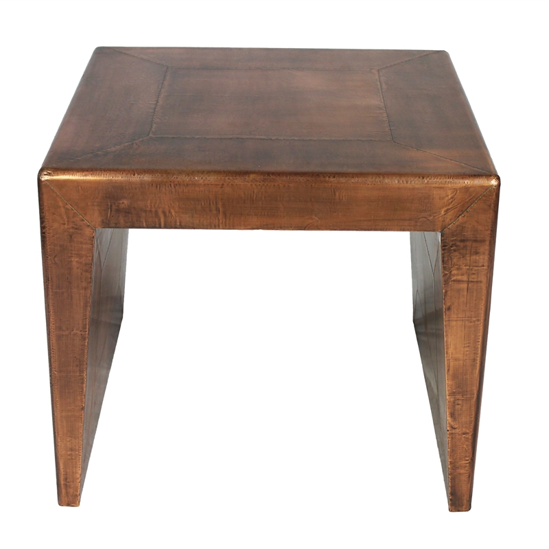 Pemberly Row Solid Wood End Table with Copper Aluminum Cladding and Polished Top