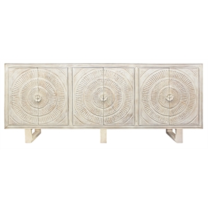 Pemberly Row 6-Door Hand-Carved Acacia Wood Cabinet on 3 Legs in White