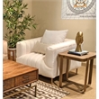 Pemberly Row Channel-Tufted Lounge Chair with Gold Legs in Ivory Velvet