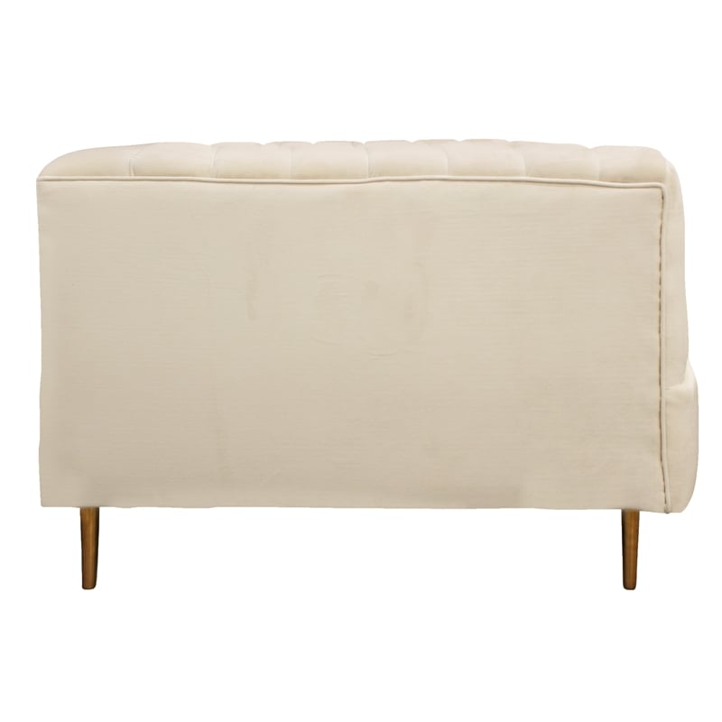 Pemberly Row Channel-Tufted Lounge Chair with Gold Legs in Ivory Velvet