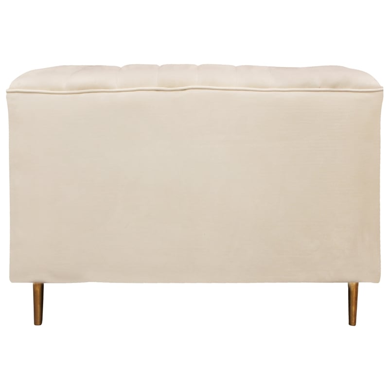 Pemberly Row Channel-Tufted Lounge Chair with Gold Legs in Ivory Velvet