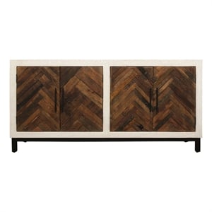 Pemberly Row 4-Door Mango Wood Sideboard with Railroad Ties in Multi-Color