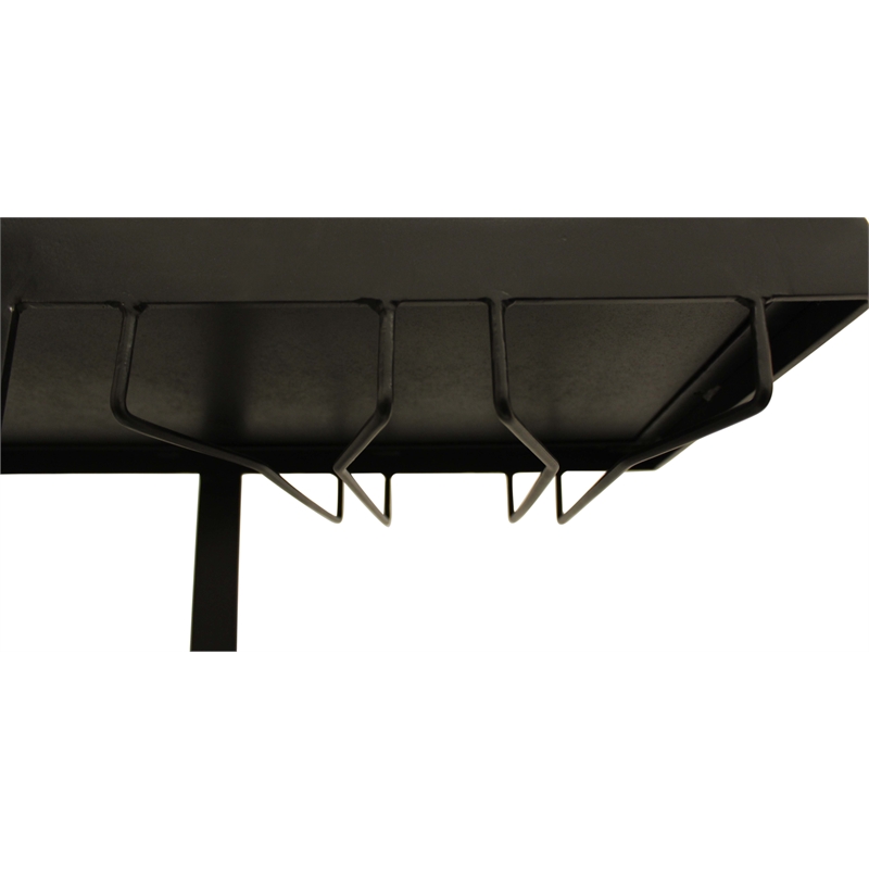 Pemberly Row Cast Iron Bar Console with Marble Shelves and Glass Top in Black