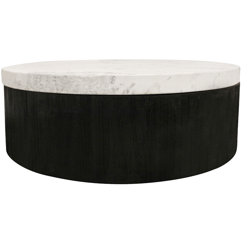 Pemberly Row Hand-Crafted Marble Top Cocktail Table with Solid Wood Base - Black
