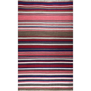 Pemberly Row 8x11 Handwoven NZ Wool Kilim Rug with Multi-Color Stripes in Red