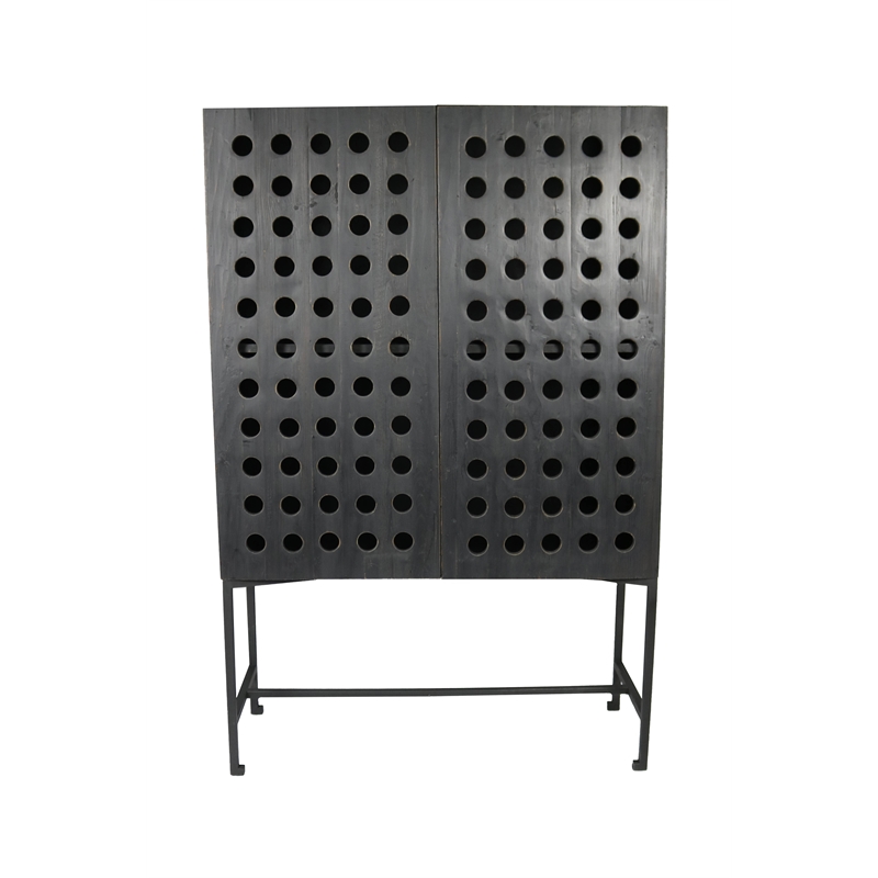 Pemberly Row Reclaimed Pine 2 Door Tall Cabinet on Cast Iron Base in Black
