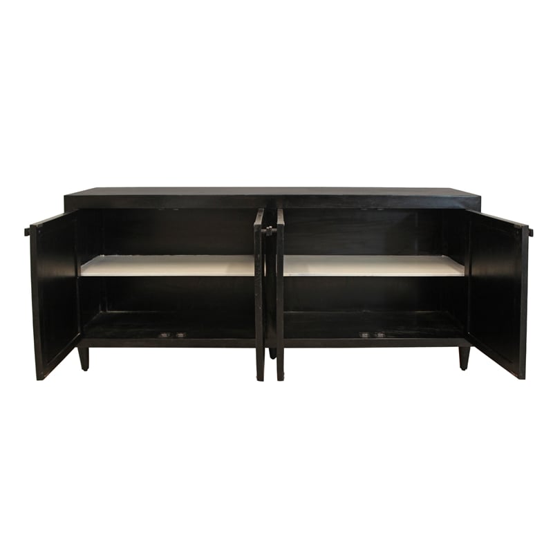 Pemberly Row 4 Woven Cane Door Mango Wood Sideboard in Black
