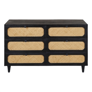 Pemberly Row 6 Woven Cane Drawer Mango Wood Dresser in Black