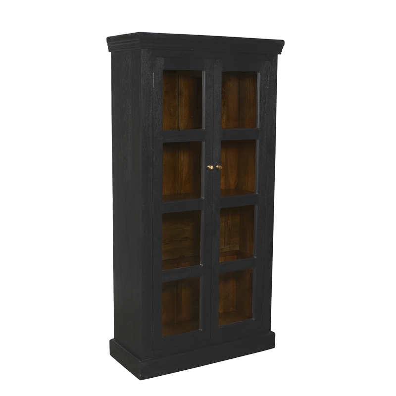 Pemberly Row 2-Door Mango Solid Wood Tall Glass Cabinet in Charcoal