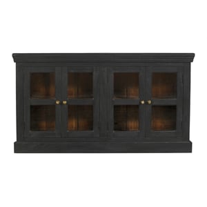 Pemberly Row 4-Door Mango Solid Wood & Glass Sideboard in Charcoal Gray