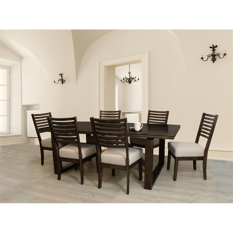 Pemberly Row 7-Piece Dining Set with 6 Upholstered Chairs in Two-Tone Brown