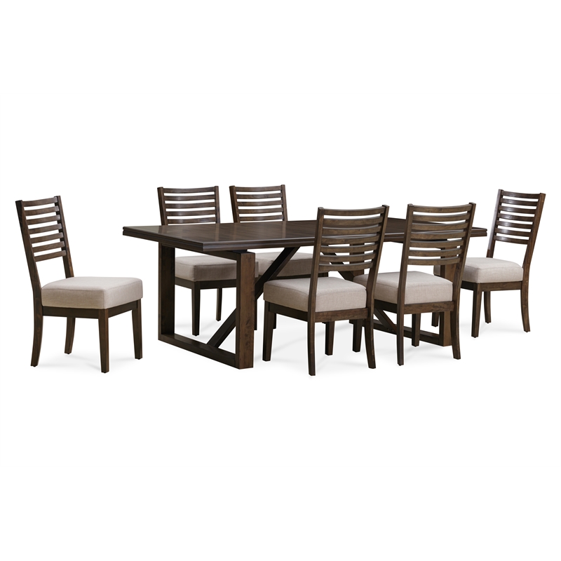 Pemberly Row 7-Piece Dining Set with 6 Upholstered Chairs in Two-Tone Brown