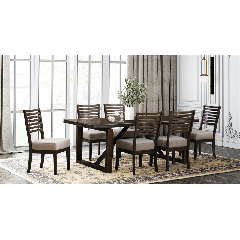 Pemberly Row 7-Piece Dining Set with 6 Upholstered Chairs in Two-Tone Brown