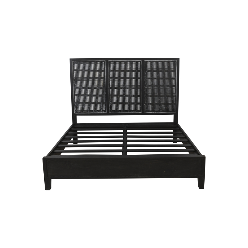 Pemberly Row Eastern King Solid Mango Wood Bed in Antique Brown Finish