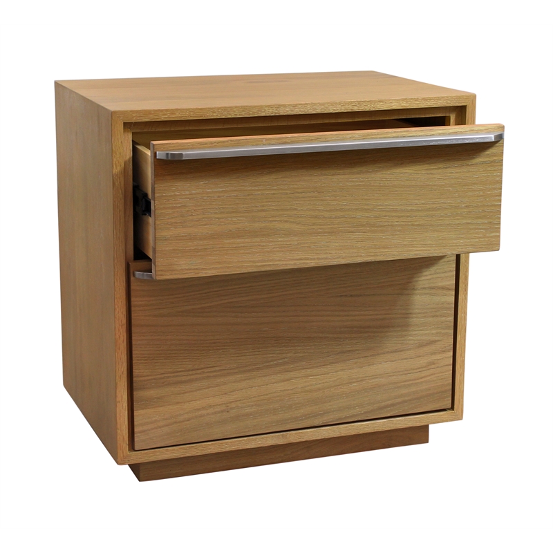 Pemberly Row 2-Drawer Oak Wood Nightstand with Metal Handles in Natural
