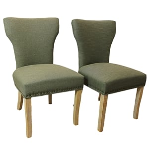 Pemberly Row Linen Fabric Side Chair in Green with Natural Legs (Set of 2)