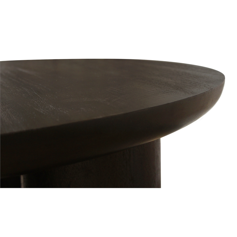 Pemberly Row Solid Mango Wood Round Coffee Table in Dark Brown Finish