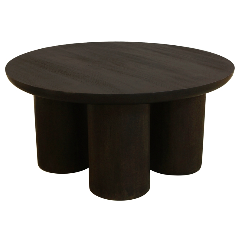 Pemberly Row Solid Mango Wood Round Coffee Table in Dark Brown Finish