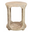 Pemberly Row Round Solid Mango Wood End Table with Shelf in Coastal Natural