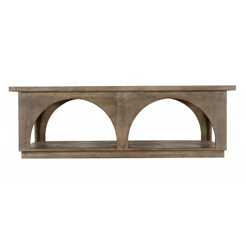 Pemberly Row Solid Mango Wood Coffee Table in North Creek Brown Finish