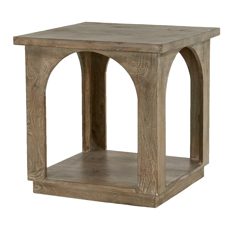 Pemberly Row Solid Mango Wood End Table in North Creek Brown Finish