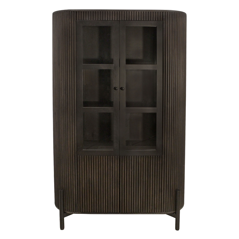 Pemberly Row 4-Door Solid Mango Wood Glass Cabinet in Espresso Finish
