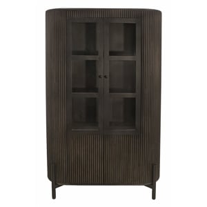 Pemberly Row 4-Door Solid Mango Wood Glass Cabinet in Espresso Finish