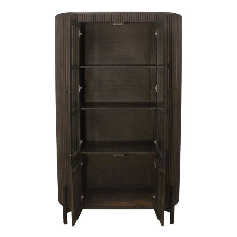 Pemberly Row 4-Door Solid Mango Wood Glass Cabinet in Espresso Finish