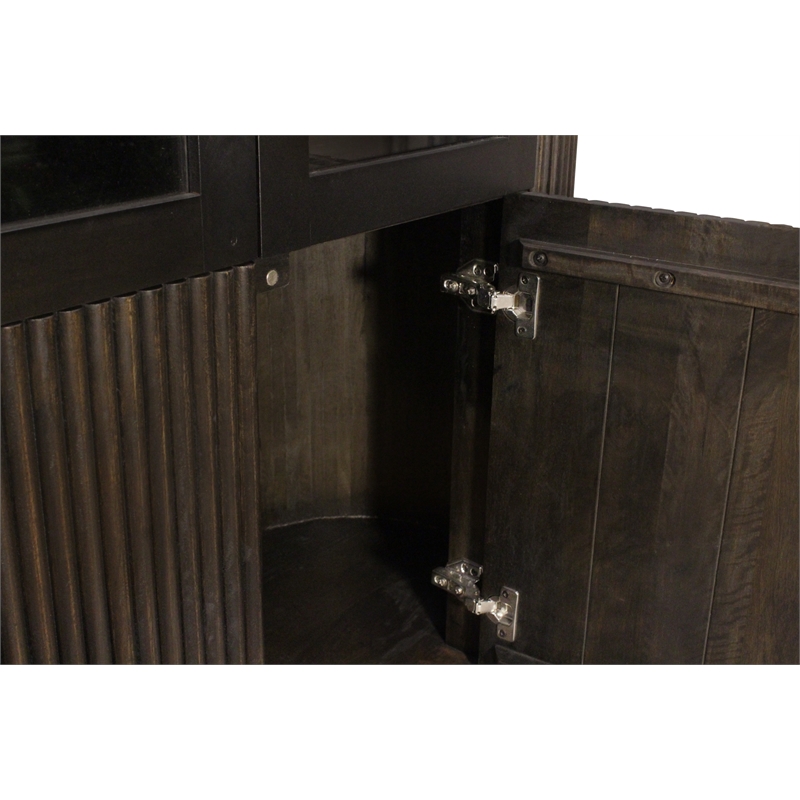 Pemberly Row 4-Door Solid Mango Wood Glass Cabinet in Espresso Finish