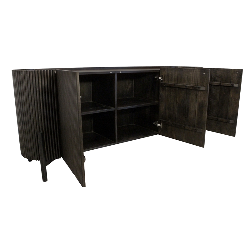 Pemberly Row 3-Door Solid Mango Wood Sideboard in Espresso Finish