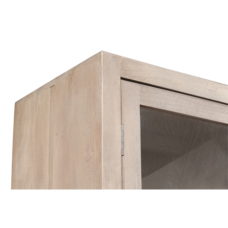Pemberly Row Reclaimed Solid Wood Glass Cabinet in Light Ash Ivory Finish