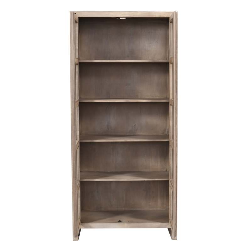 Pemberly Row Reclaimed Solid Wood Glass Cabinet in Light Ash Ivory Finish