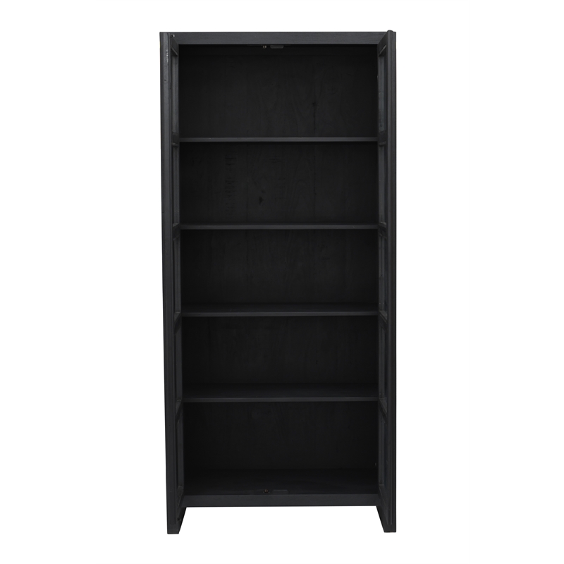 Pemberly Row Reclaimed Solid Wood Glass Cabinet in Graphite Black Finish