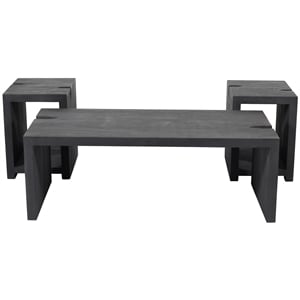 Pemberly Row 3-Piece Reclaimed Solid Wood Cocktail Table Set in Ebony Gray