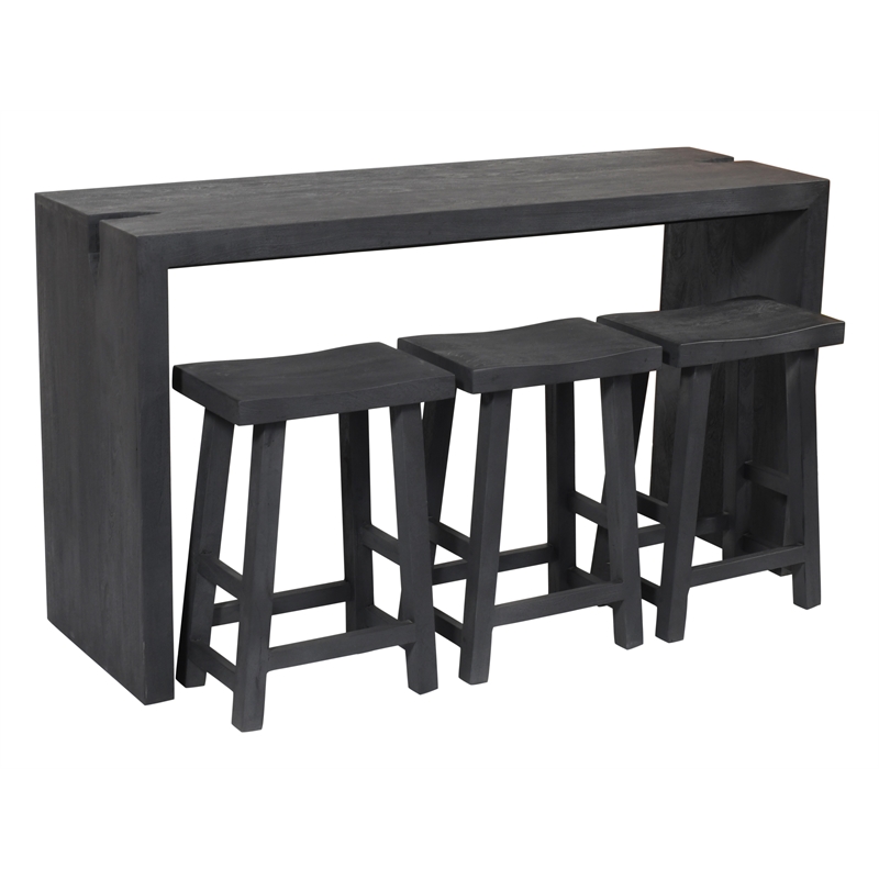 Pemberly Row 4-Piece Reclaimed Wood Counter Table Set in Graphite Black