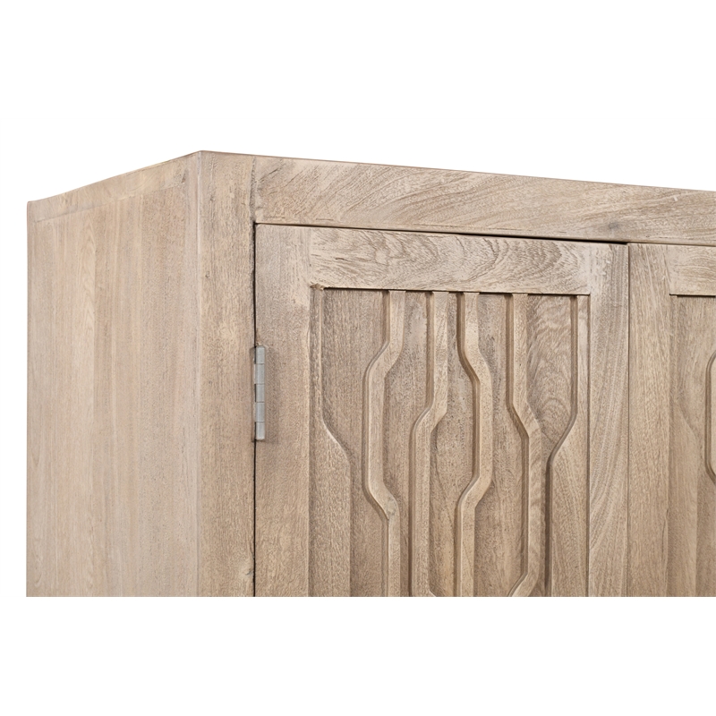 Pemberly Row Reclaimed Solid Wood Tall Cabinet in Light Ash Ivory Finish