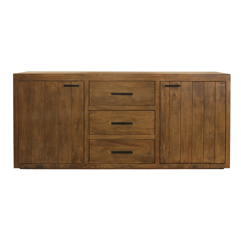 Pemberly Row 3-Drawer 2-Door Solid Mango Wood Sideboard in Chestnut Finish