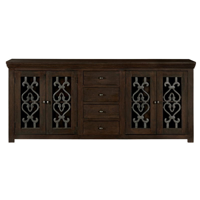 Pemberly Row 4-Door 4-Drawer Solid Mango Wood Sideboard in Barista Brown