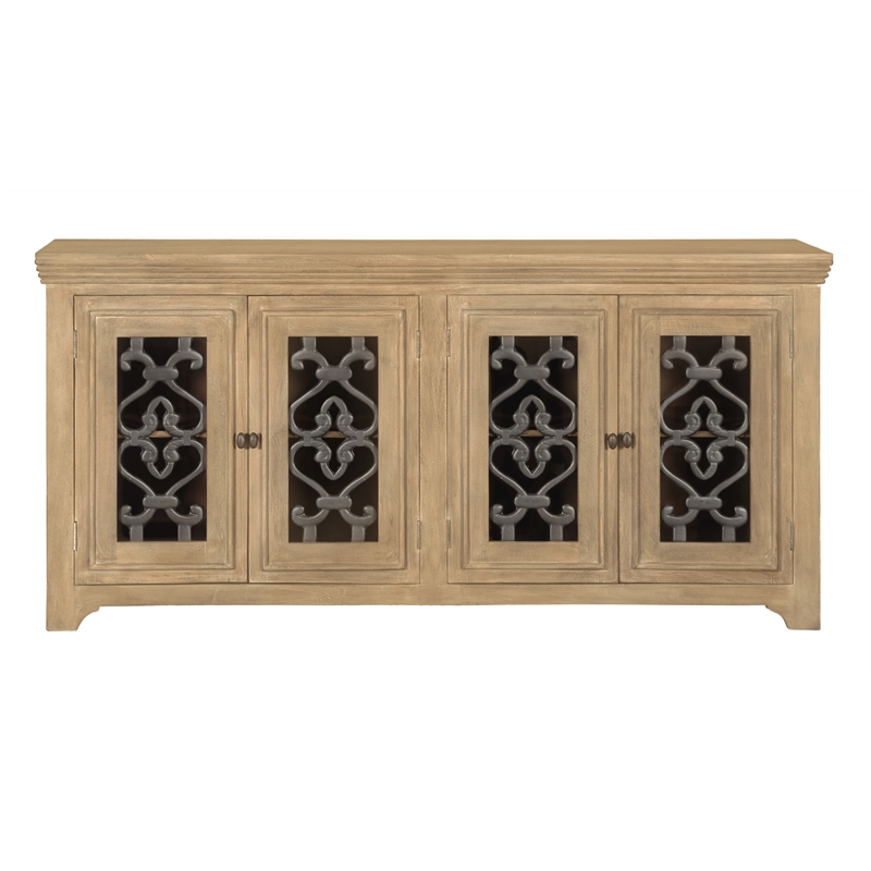 Pemberly Row 4-Door Solid Mango Wood Sideboard in Natural Finish