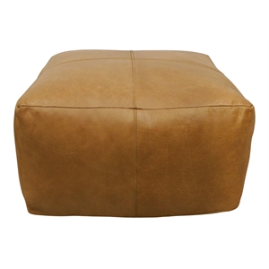 Pemberly Row Genuine Leather Pouf in Caramel Tan with Mid-Century Design