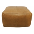 Pemberly Row Genuine Leather Pouf in Caramel Tan with Mid-Century Design