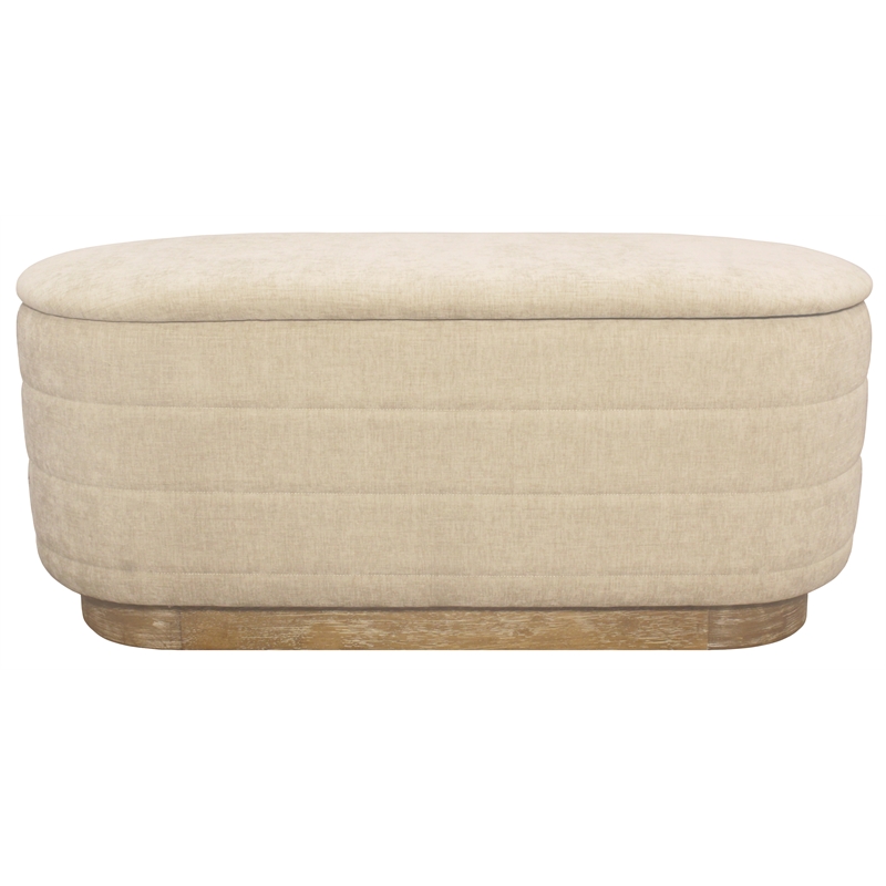 Pemberly Row Upholstered Storage Bench in Beige Multi-Weave on Solid Wood Base