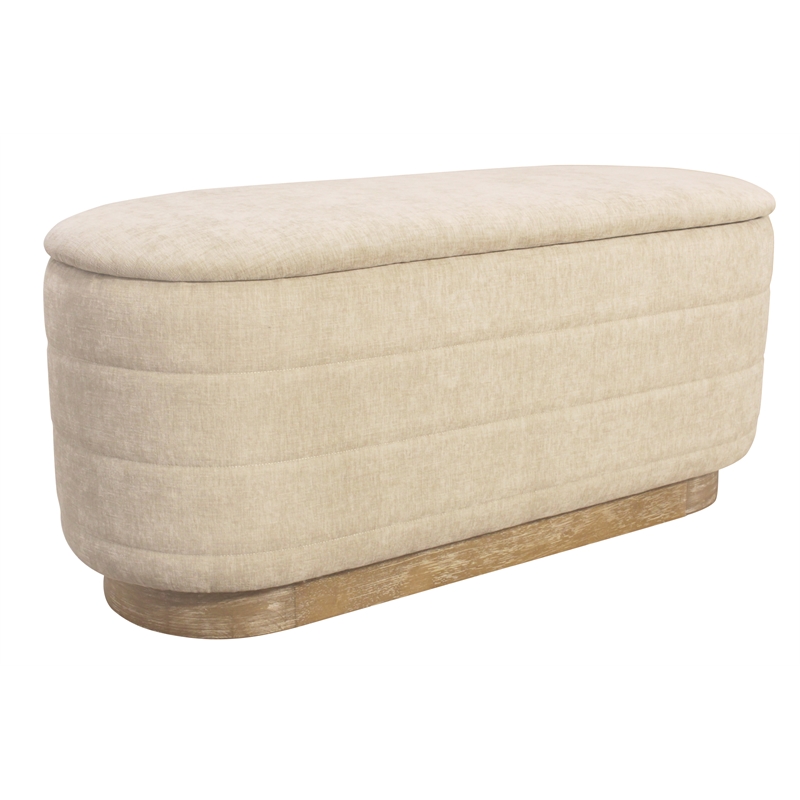 Pemberly Row Upholstered Storage Bench in Beige Multi-Weave on Solid Wood Base
